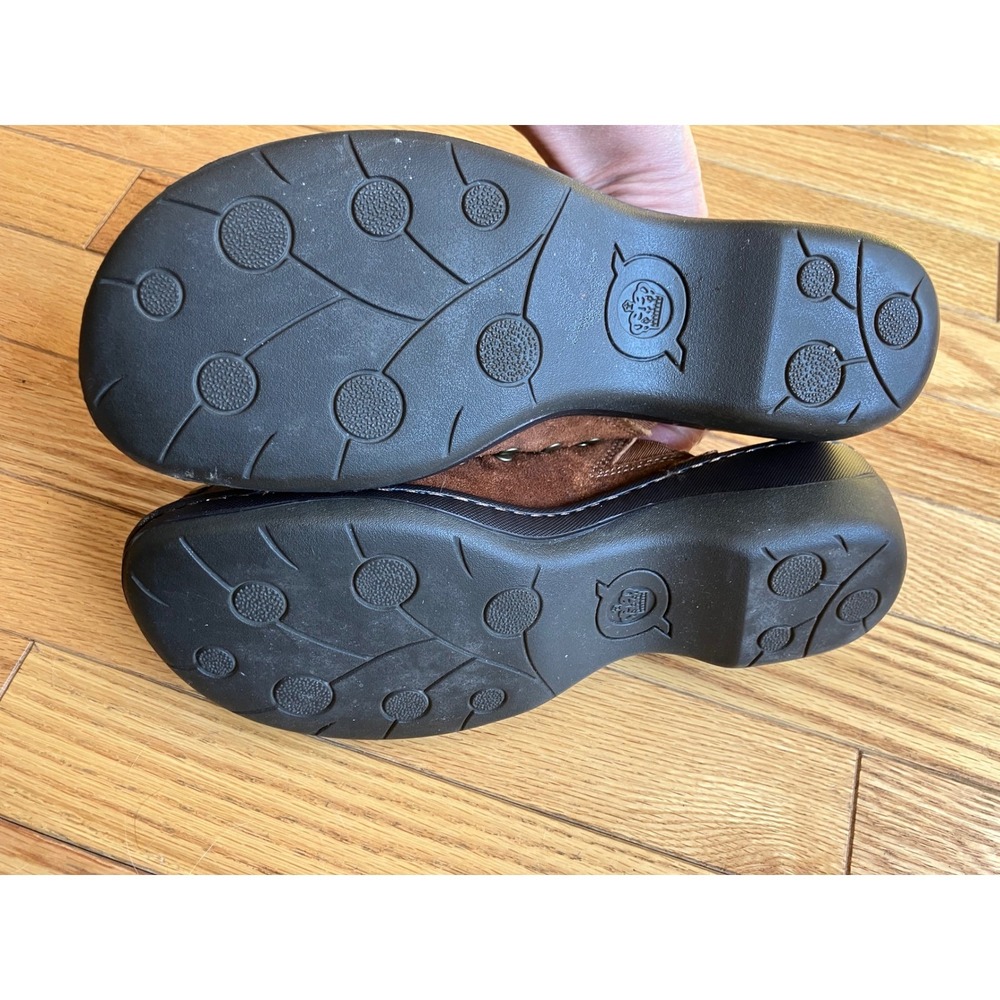 Vtg Brown Suede Studded Leather Clogs Mules Wedge Shoes Womens 8W Granola‎ Girl - Picture 8 of 9